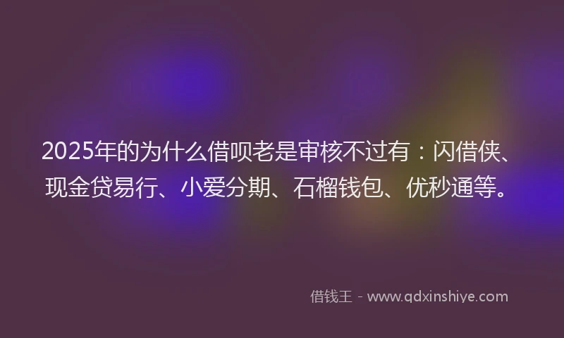 2025年的为什么借呗老是审核不过有：闪借侠、现金贷易行、小爱分期、石榴钱包、优秒通等。