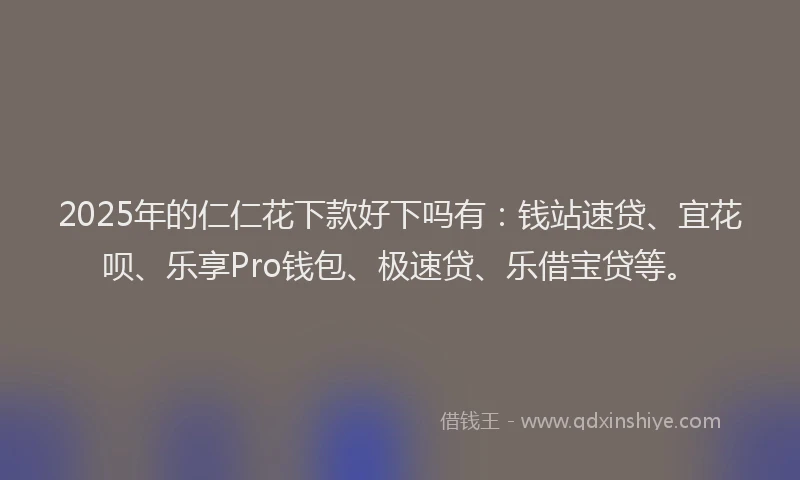 2025年的仁仁花下款好下吗有：钱站速贷、宜花呗、乐享Pro钱包、极速贷、乐借宝贷等。