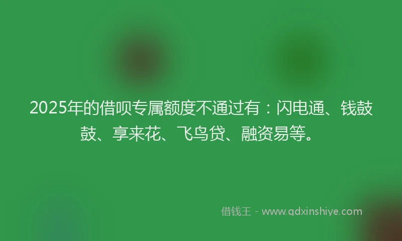 2025年的借呗专属额度不通过有：闪电通、钱鼓鼓、享来花、飞鸟贷、融资易等。
