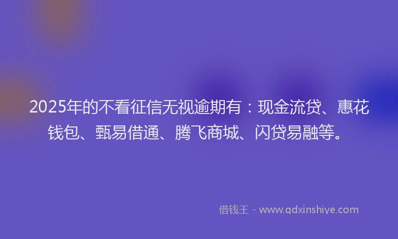 2025年的不看征信无视逾期有：现金流贷、惠花钱包、甄易借通、腾飞商城、闪贷易融等。