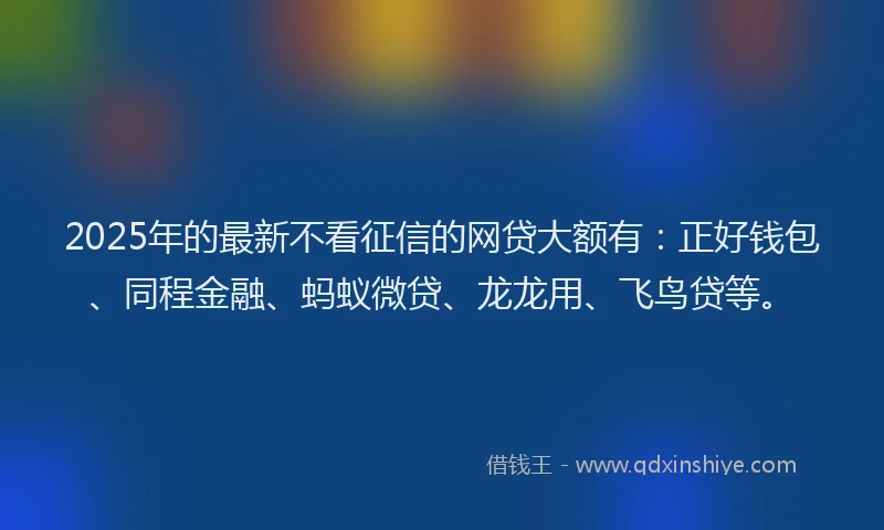 2025年的最新不看征信的网贷大额有：正好钱包、同程金融、蚂蚁微贷、龙龙用、飞鸟贷等。