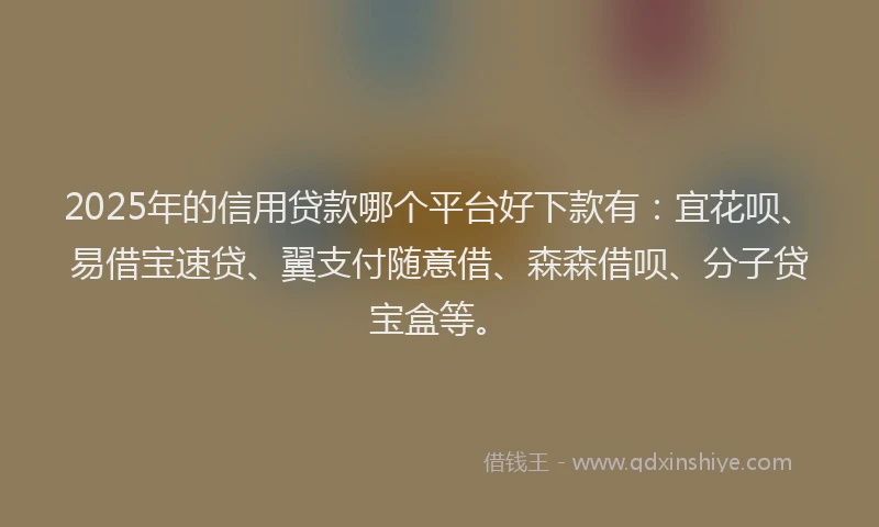 2025年的信用贷款哪个平台好下款有：宜花呗、易借宝速贷、翼支付随意借、森森借呗、分子贷宝盒等。