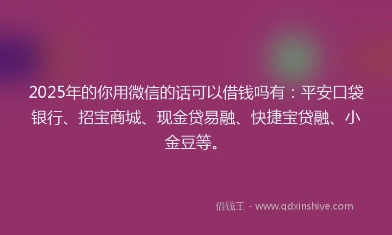 2025年的你用微信的话可以借钱吗有：平安口袋银行、招宝商城、现金贷易融、快捷宝贷融、小金豆等。