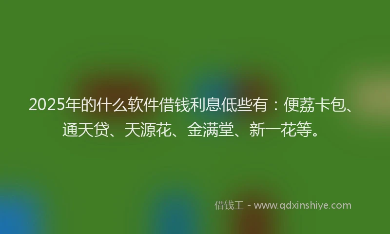 2025年的什么软件借钱利息低些有：便荔卡包、通天贷、天源花、金满堂、新一花等。