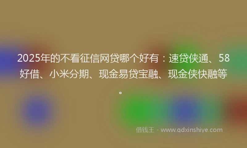2025年的不看征信网贷哪个好有：速贷侠通、58好借、小米分期、现金易贷宝融、现金侠快融等。