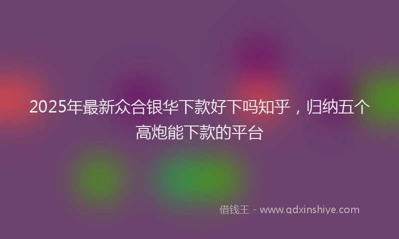 2025年最新众合银华下款好下吗知乎，归纳五个高炮能下款的平台