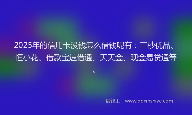 2025年的信用卡没钱怎么借钱呢有：三秒优品、恒小花、借款宝速借通、天天金、现金易贷通等。