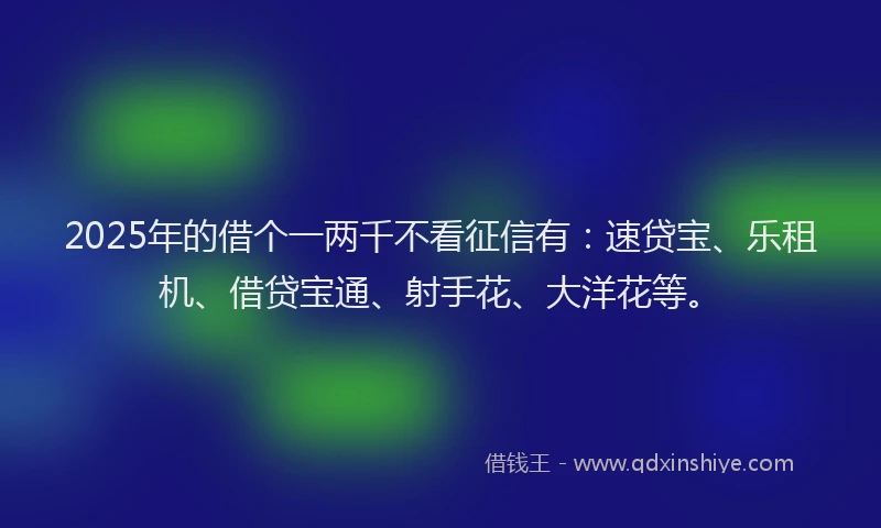 2025年的借个一两千不看征信有：速贷宝、乐租机、借贷宝通、射手花、大洋花等。