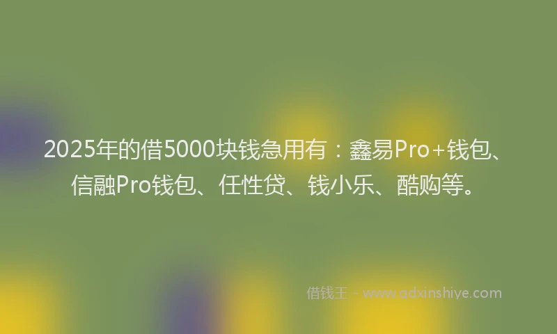 2025年的借5000块钱急用有：鑫易Pro+钱包、信融Pro钱包、任性贷、钱小乐、酷购等。