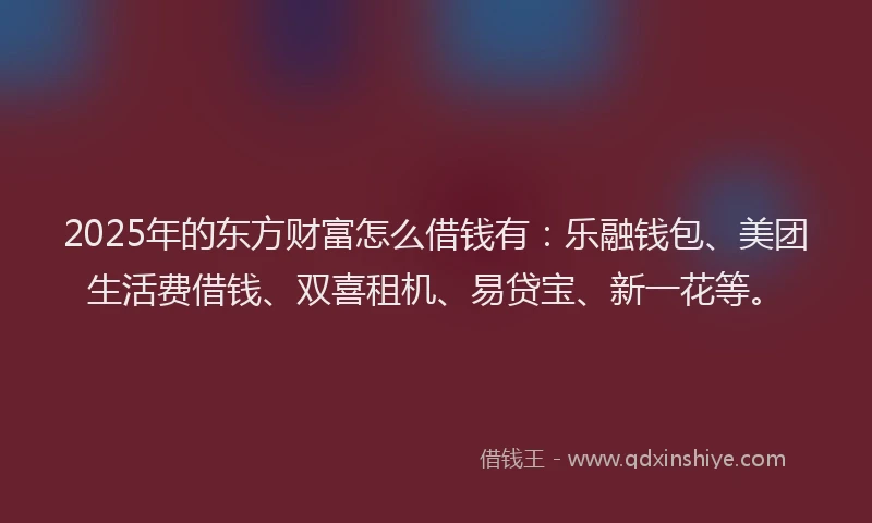 2025年的东方财富怎么借钱有：乐融钱包、美团生活费借钱、双喜租机、易贷宝、新一花等。
