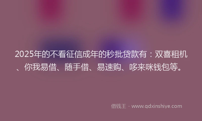 2025年的不看征信成年的秒批贷款有：双喜租机、你我易借、随手借、易速购、哆来咪钱包等。