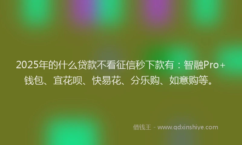 2025年的什么贷款不看征信秒下款有：智融Pro+钱包、宜花呗、快易花、分乐购、如意购等。