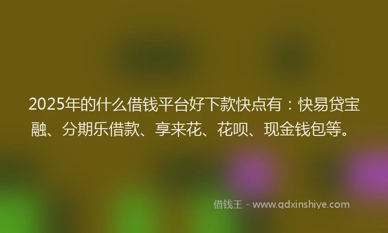 2025年的什么借钱平台好下款快点有：快易贷宝融、分期乐借款、享来花、花呗、现金钱包等。