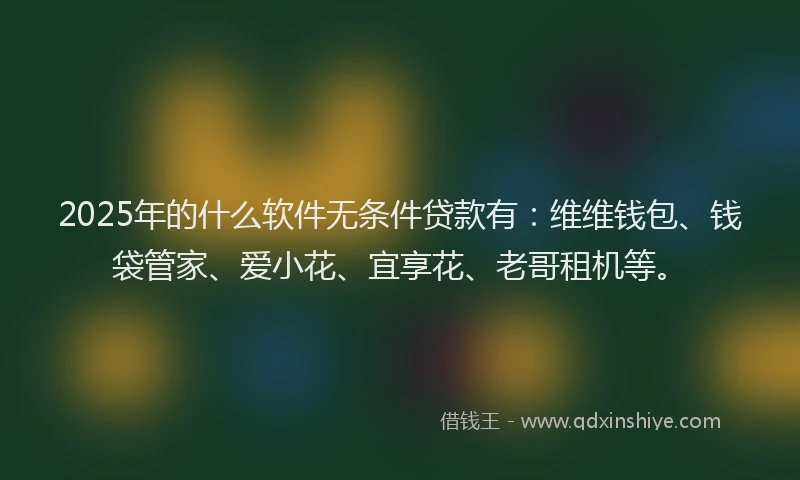 2025年的什么软件无条件贷款有：维维钱包、钱袋管家、爱小花、宜享花、老哥租机等。