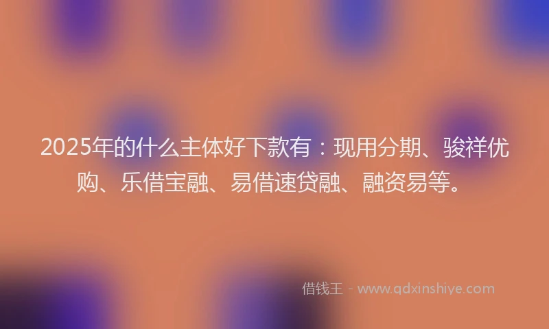 2025年的什么主体好下款有：现用分期、骏祥优购、乐借宝融、易借速贷融、融资易等。