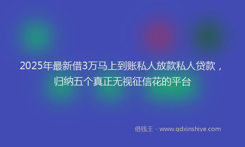 2025年最新借3万马上到账私人放款私人贷款，归纳五个真正无视征信花的平台