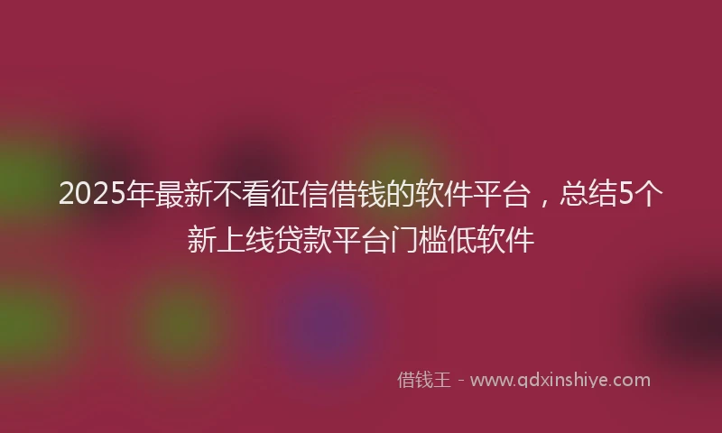 2025年最新不看征信借钱的软件平台，总结5个新上线贷款平台门槛低软件