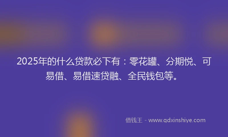 2025年的什么贷款必下有：零花罐、分期悦、可易借、易借速贷融、全民钱包等。