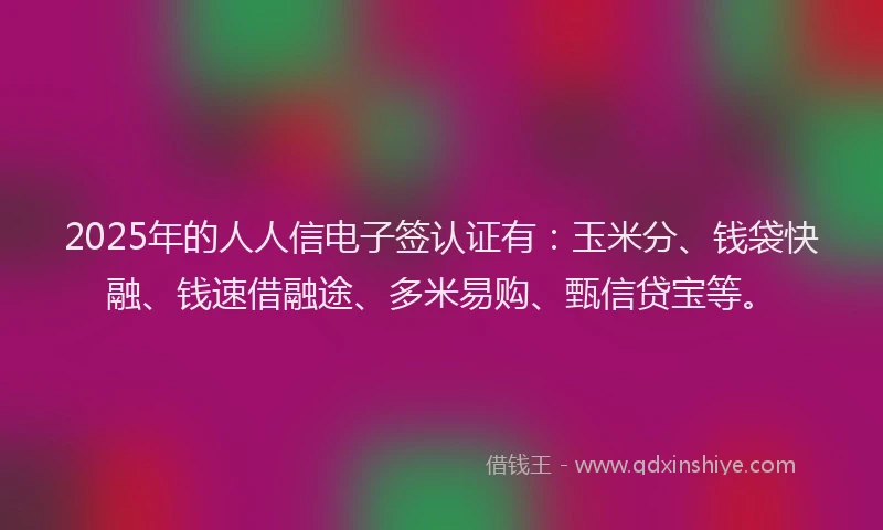 2025年的人人信电子签认证有：玉米分、钱袋快融、钱速借融途、多米易购、甄信贷宝等。