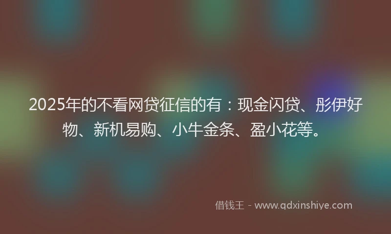2025年的不看网贷征信的有：现金闪贷、彤伊好物、新机易购、小牛金条、盈小花等。