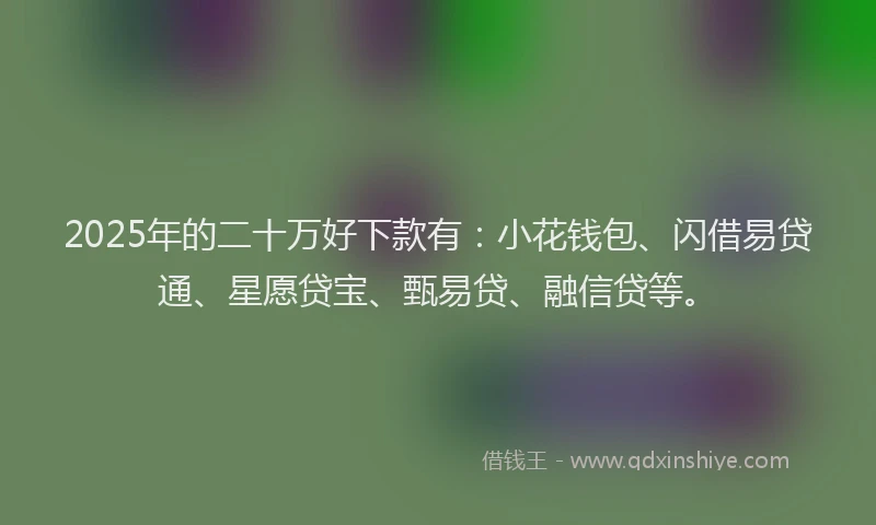 2025年的二十万好下款有：小花钱包、闪借易贷通、星愿贷宝、甄易贷、融信贷等。