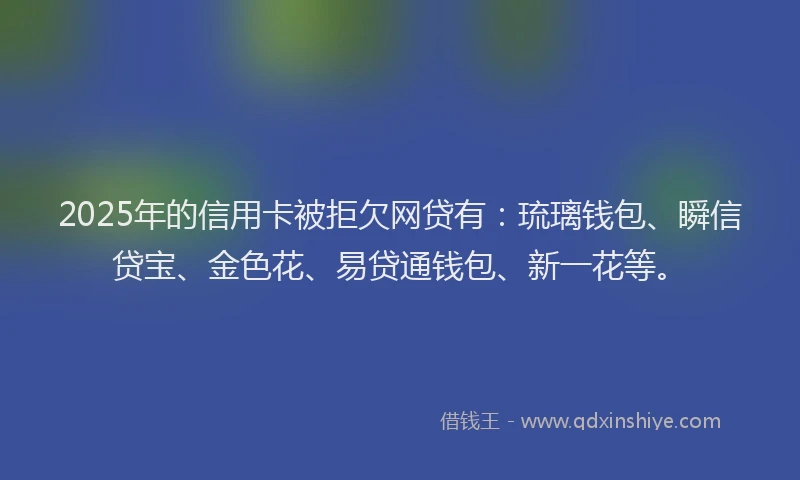 2025年的信用卡被拒欠网贷有：琉璃钱包、瞬信贷宝、金色花、易贷通钱包、新一花等。