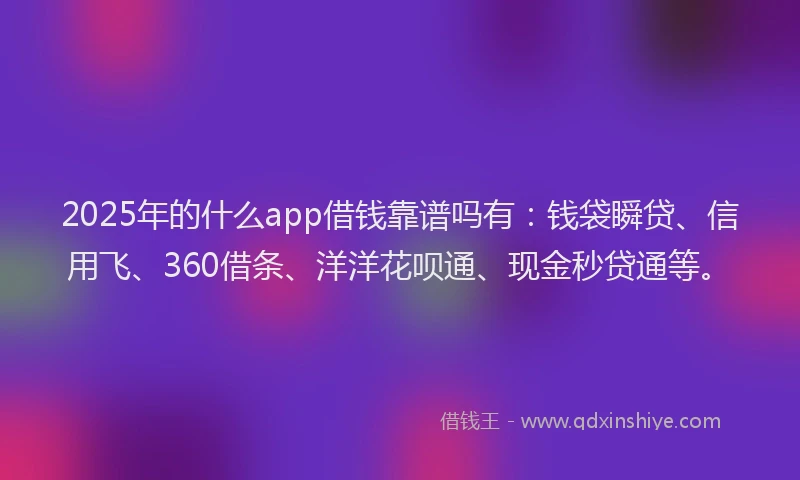 2025年的什么app借钱靠谱吗有：钱袋瞬贷、信用飞、360借条、洋洋花呗通、现金秒贷通等。
