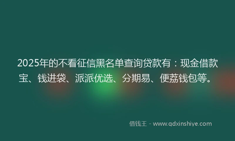 2025年的不看征信黑名单查询贷款有：现金借款宝、钱进袋、派派优选、分期易、便荔钱包等。