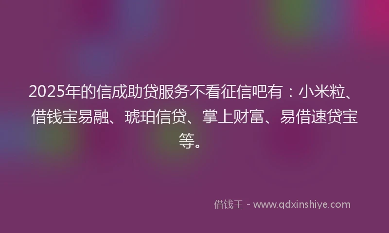 2025年的信成助贷服务不看征信吧有：小米粒、借钱宝易融、琥珀信贷、掌上财富、易借速贷宝等。