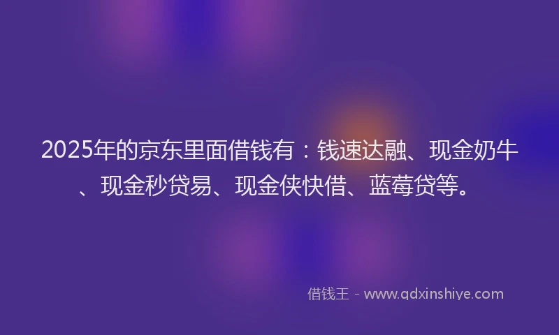 2025年的京东里面借钱有：钱速达融、现金奶牛、现金秒贷易、现金侠快借、蓝莓贷等。