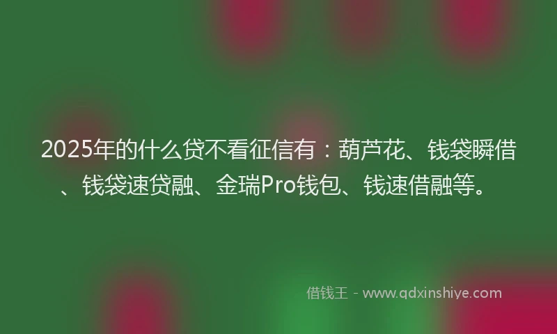 2025年的什么贷不看征信有：葫芦花、钱袋瞬借、钱袋速贷融、金瑞Pro钱包、钱速借融等。