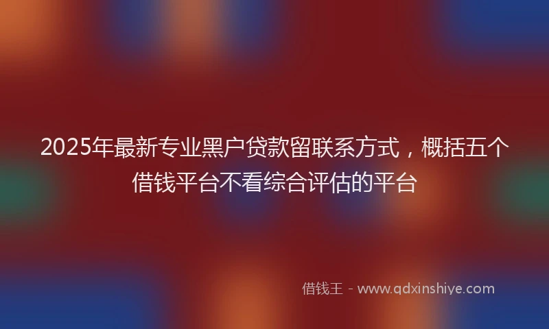 2025年最新专业黑户贷款留联系方式，概括五个借钱平台不看综合评估的平台