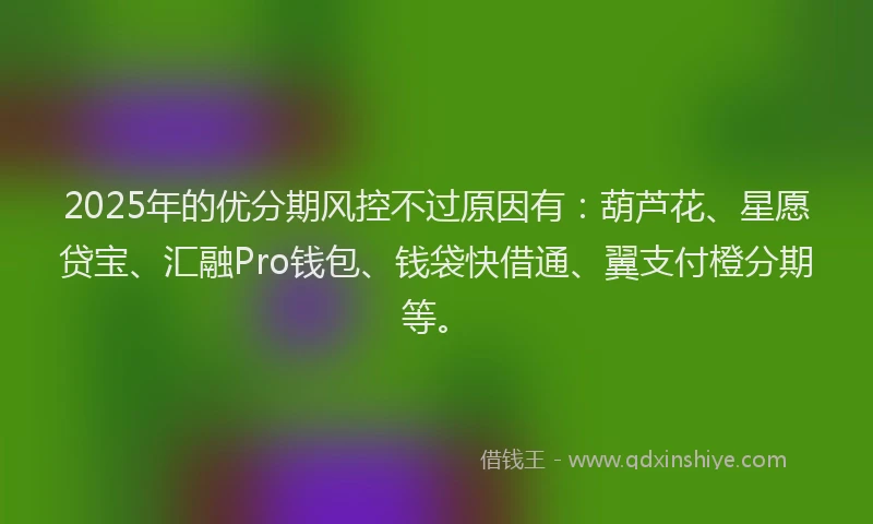2025年的优分期风控不过原因有：葫芦花、星愿贷宝、汇融Pro钱包、钱袋快借通、翼支付橙分期等。