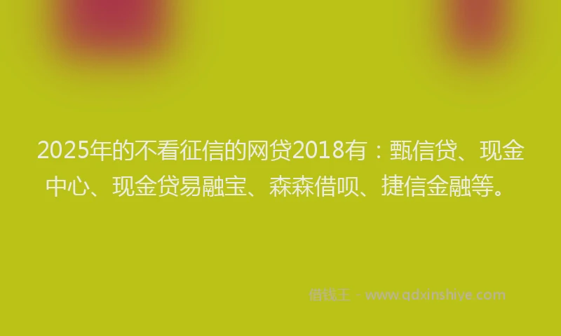 2025年的不看征信的网贷2018有：甄信贷、现金中心、现金贷易融宝、森森借呗、捷信金融等。