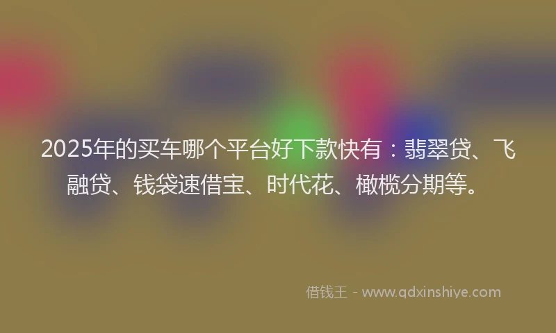 2025年的买车哪个平台好下款快有：翡翠贷、飞融贷、钱袋速借宝、时代花、橄榄分期等。