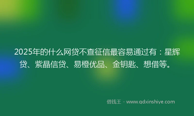 2025年的什么网贷不查征信最容易通过有：星辉贷、紫晶信贷、易橙优品、金钥匙、想借等。