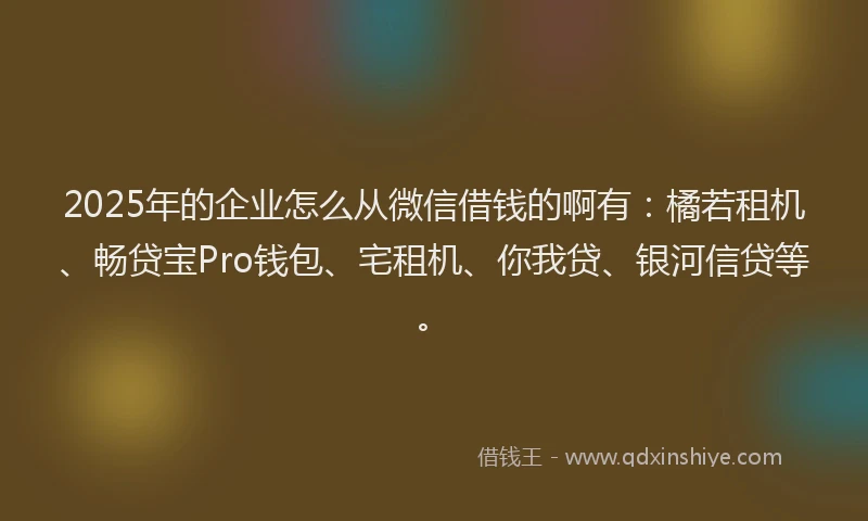 2025年的企业怎么从微信借钱的啊有：橘若租机、畅贷宝Pro钱包、宅租机、你我贷、银河信贷等。