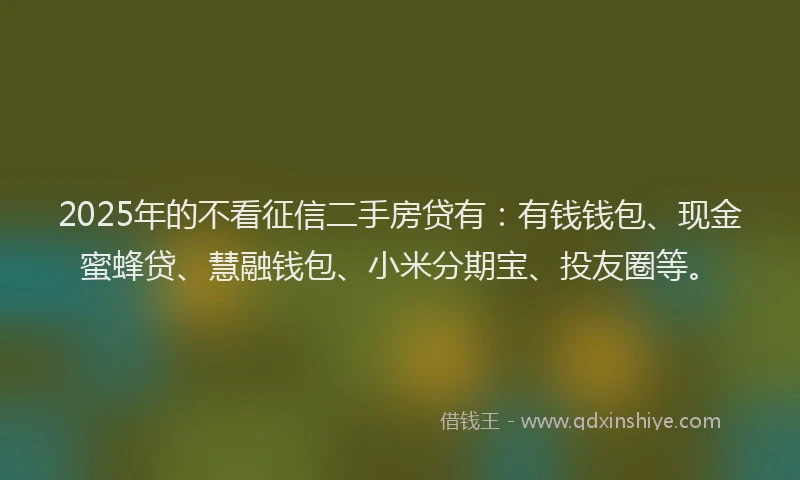 2025年的不看征信二手房贷有:有钱钱包、现金蜜蜂贷、慧融钱包、小米分期宝、投友圈等。