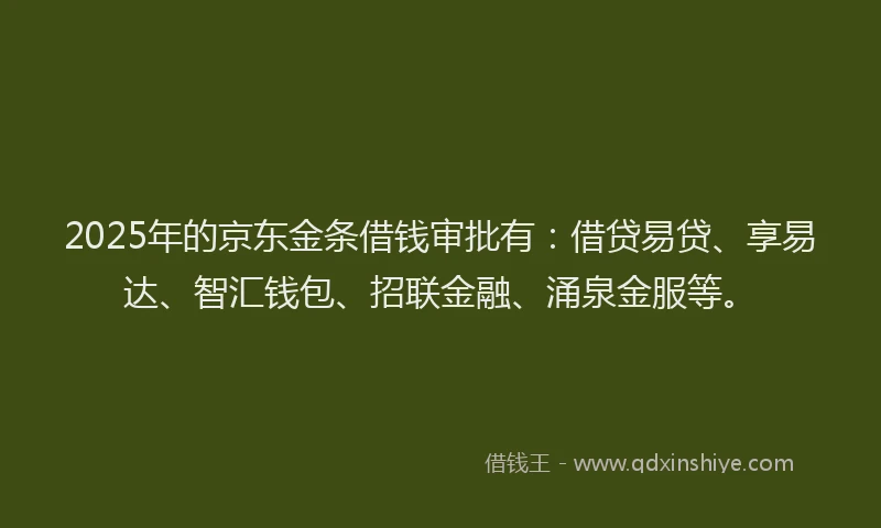 2025年的京东金条借钱审批有：借贷易贷、享易达、智汇钱包、招联金融、涌泉金服等。