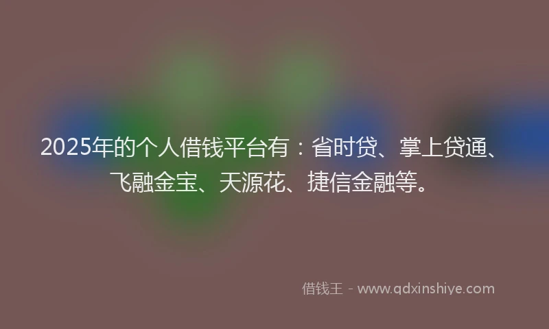 2025年的个人借钱平台有：省时贷、掌上贷通、飞融金宝、天源花、捷信金融等。