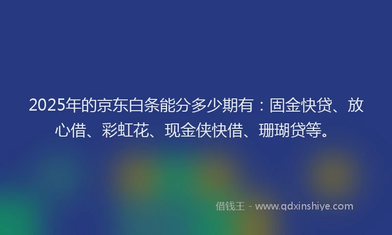 2025年的京东白条能分多少期有：固金快贷、放心借、彩虹花、现金侠快借、珊瑚贷等。