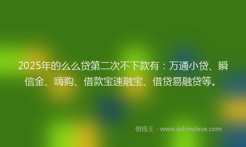 2025年的么么贷第二次不下款有：万通小贷、瞬信金、嗨购、借款宝速融宝、借贷易融贷等。