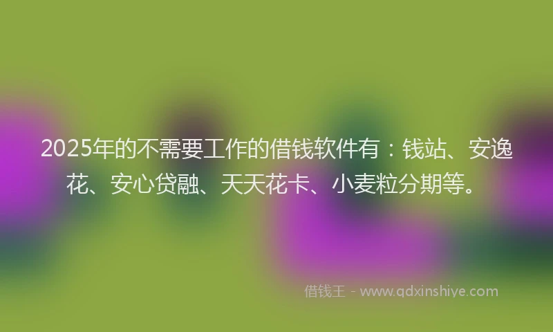 2025年的不需要工作的借钱软件有：钱站、安逸花、安心贷融、天天花卡、小麦粒分期等。