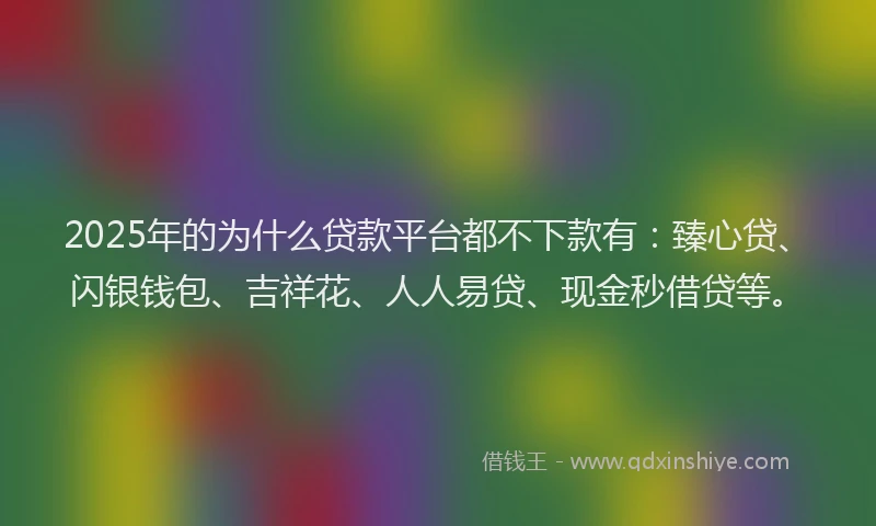2025年的为什么贷款平台都不下款有：臻心贷、闪银钱包、吉祥花、人人易贷、现金秒借贷等。