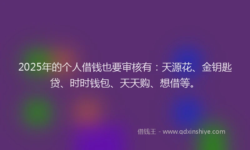2025年的个人借钱也要审核有：天源花、金钥匙贷、时时钱包、天天购、想借等。