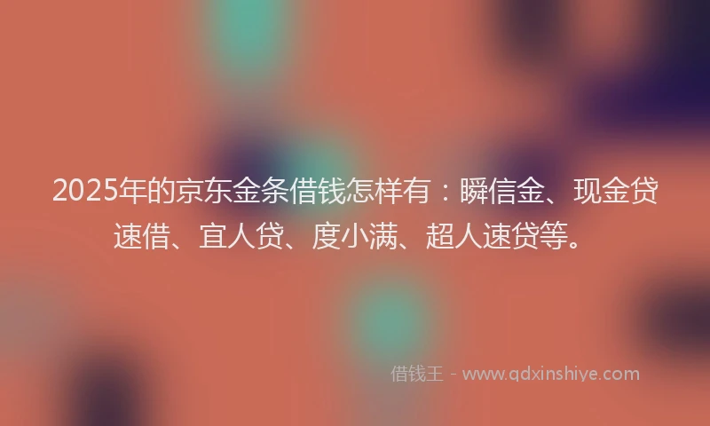 2025年的京东金条借钱怎样有：瞬信金、现金贷速借、宜人贷、度小满、超人速贷等。