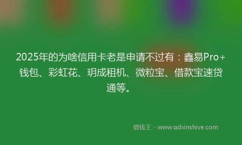 2025年的为啥信用卡老是申请不过有：鑫易Pro+钱包、彩虹花、玥成租机、微粒宝、借款宝速贷通等。