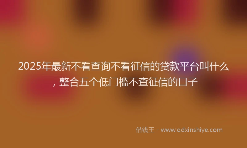 2025年最新不看查询不看征信的贷款平台叫什么，整合五个低门槛不查征信的口子