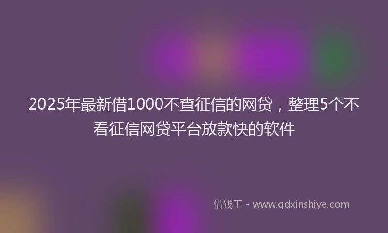 2025年最新借1000不查征信的网贷，整理5个不看征信网贷平台放款快的软件