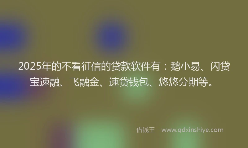 2025年的不看征信的贷款软件有：鹅小易、闪贷宝速融、飞融金、速贷钱包、悠悠分期等。